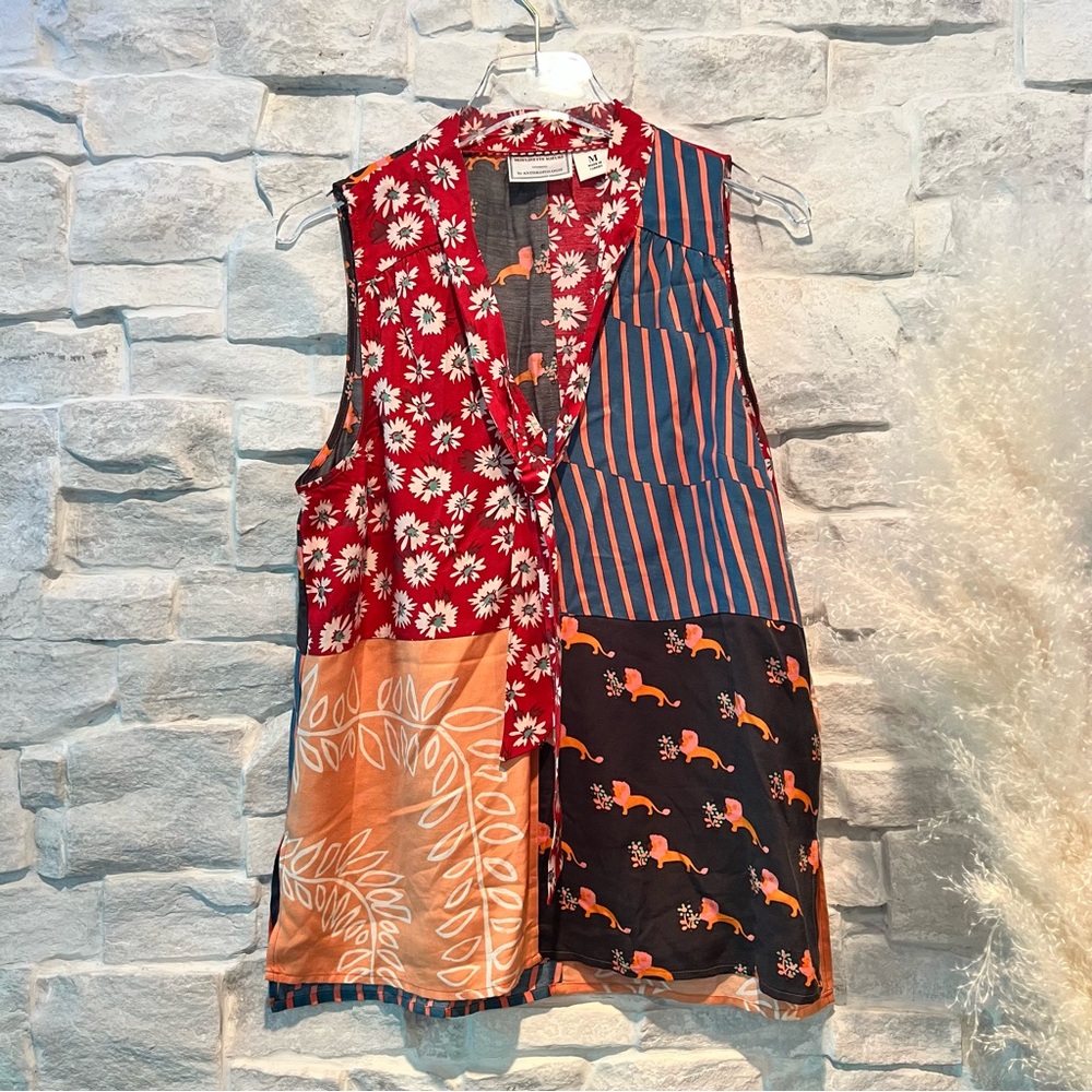 Anthropologie patchwork top sleeveless tie at neck Moulinette Soer